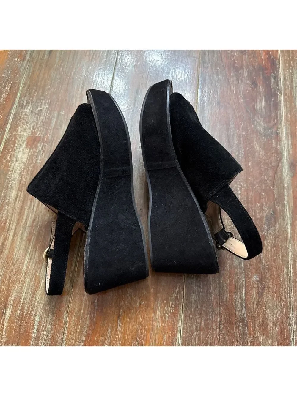 Crown & Ivy Black Suede Peep Toe Wedge Sandals Size 6